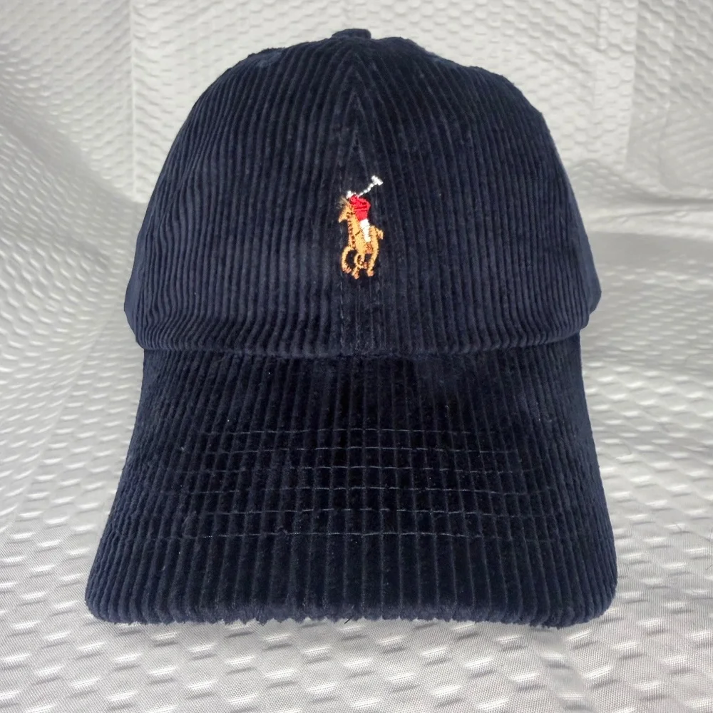 AUTHENTIC POLO RALPH LAUREN CORDUROY CAP NAVY BLUE UNISEX ONE SIZE M/L VINTAGE